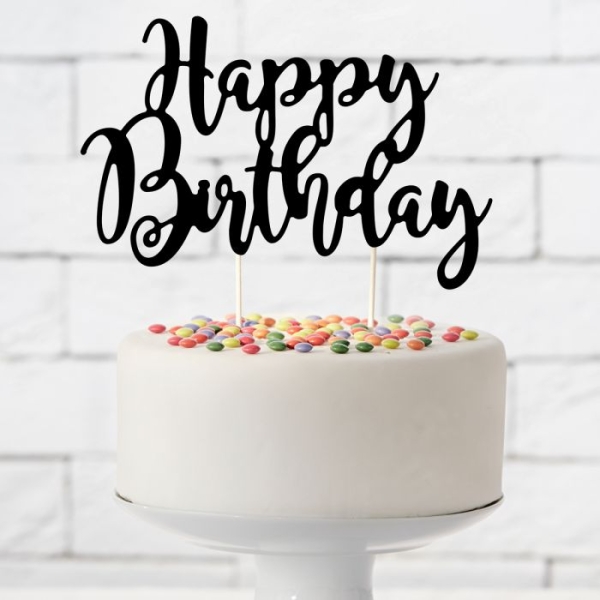 Cake Topper - Happy Birthday - Schwarz